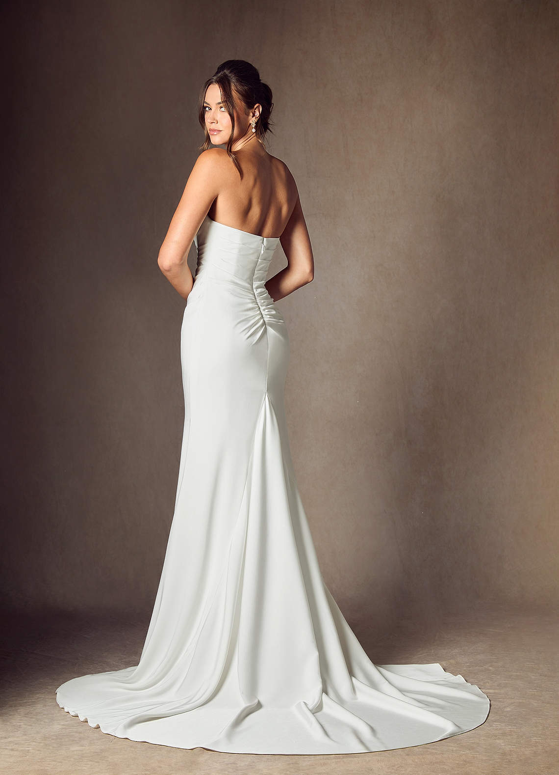 elyessen Elyse Diamond White Mermaid Strapless Crepe Back Satin Dress