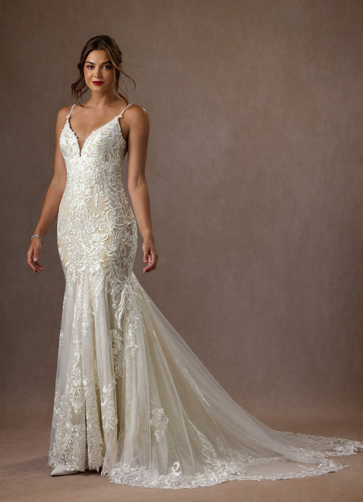 elyessen  Diamond White Mermaid V-Neck Sequins Tulle Dress