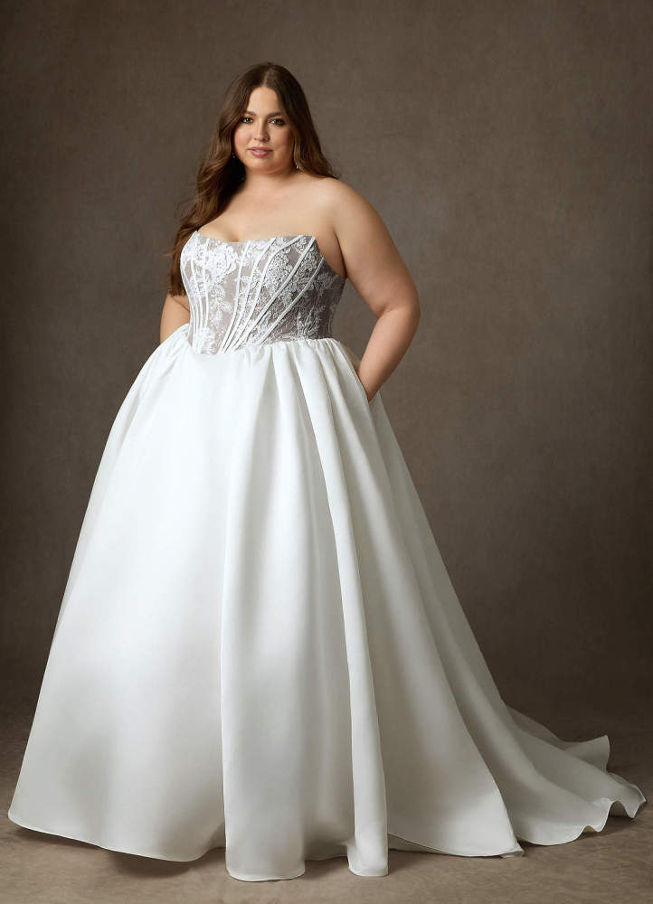 elyessen  Diamond White Ball-Gown Strapless Lace Dress