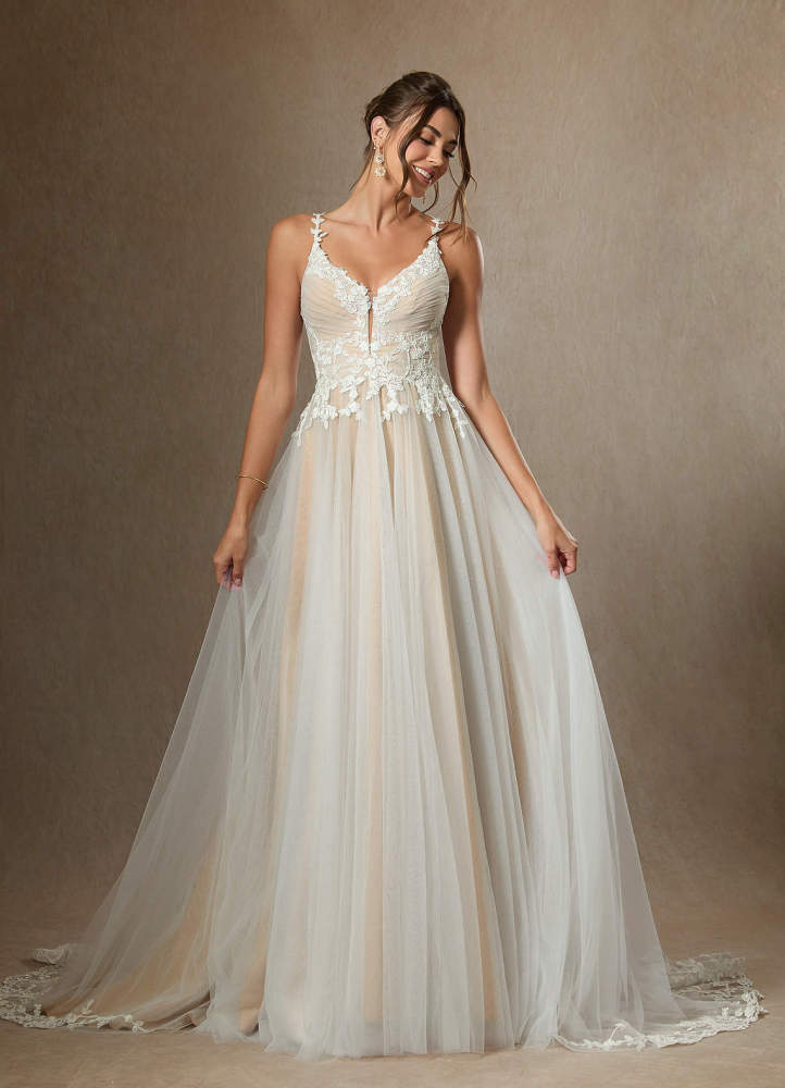 elyessen Free pannier Diamond White A-Line V-Neck Lace Tulle Dress