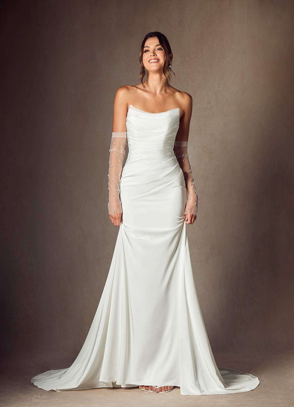 elyessen Elyse Diamond White Mermaid Strapless Crepe Back Satin Dress