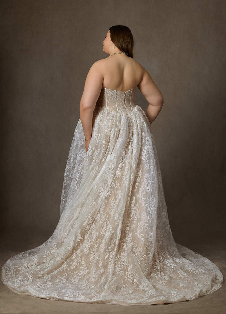 elyessen  Diamond White Ball-Gown Strapless Lace Dress
