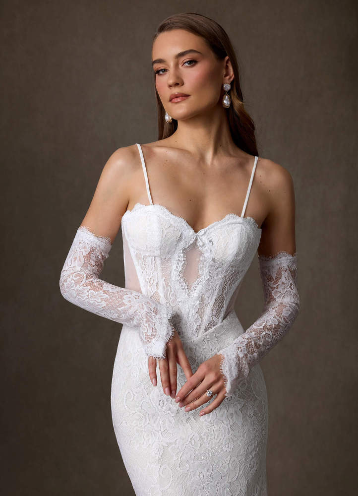 elyessen Issa Diamond White Sheath Strapless Lace Dress