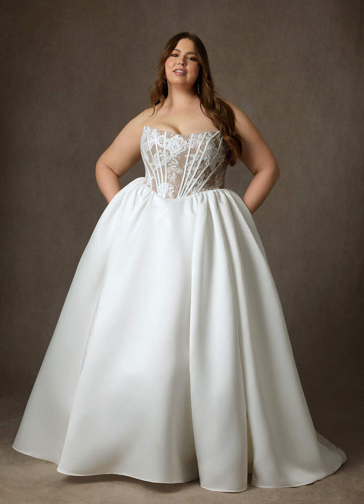 elyessen  Diamond White Ball-Gown Strapless Lace Dress