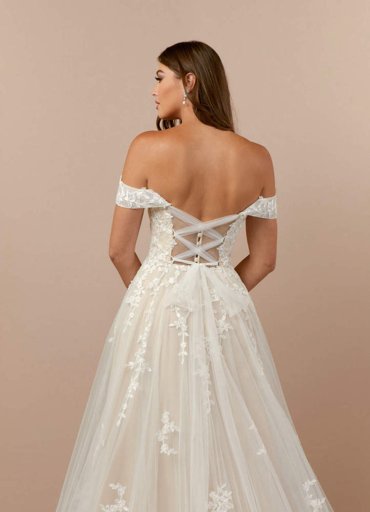 elyessen  Diamond White A-Line Off the Shoulder Tulle Dress