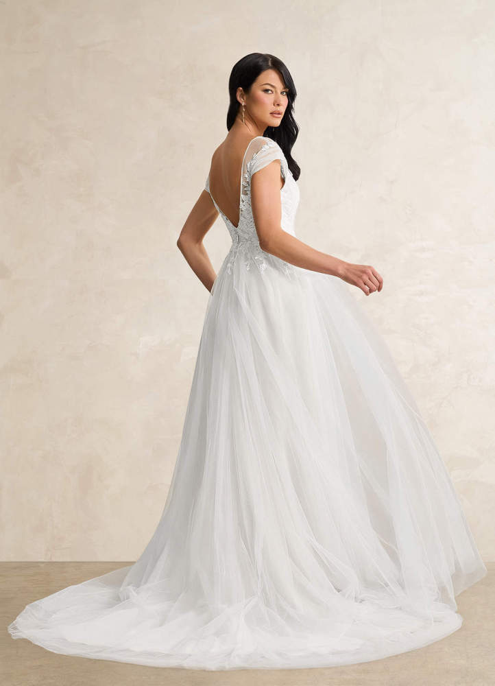 elyessen Bellisima Diamond White A-Line V-Neck Tulle Dress