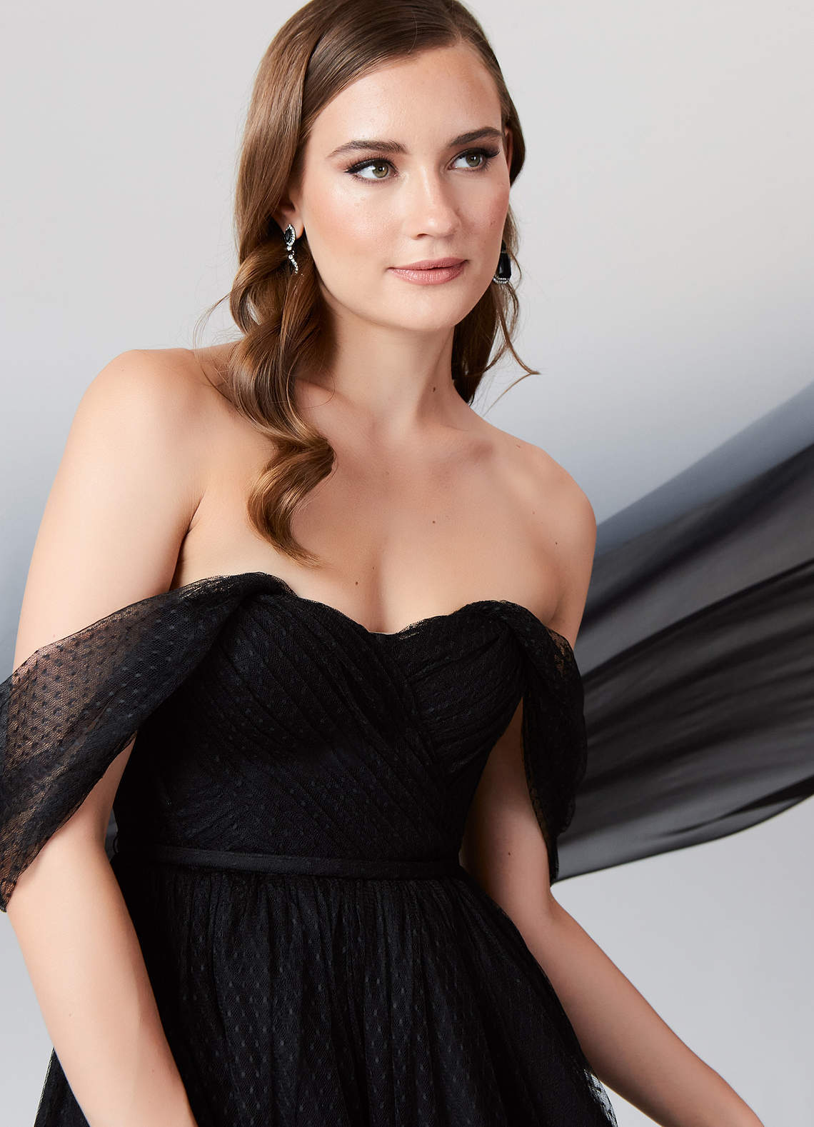 elyessen Vienna Diamond White Champagne A-Line Off-The-Shouler Tulle Dress