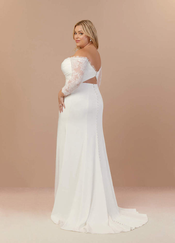 elyessen Onyx Diamond White Mermaid Sequins Crepe Back Satin Dress