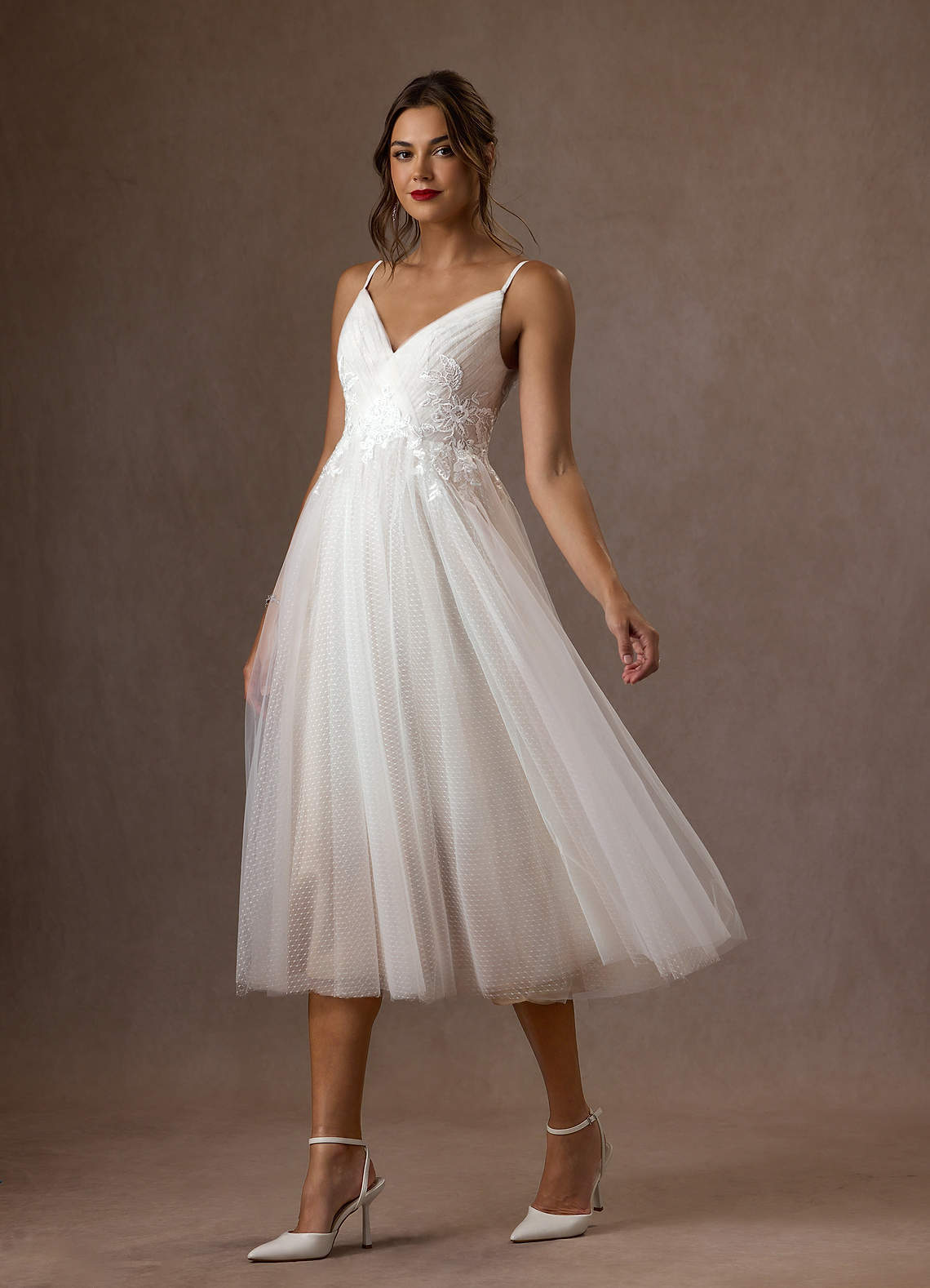 elyessen Liana Diamond White A-Line V-Neck Sequins Tulle Dress