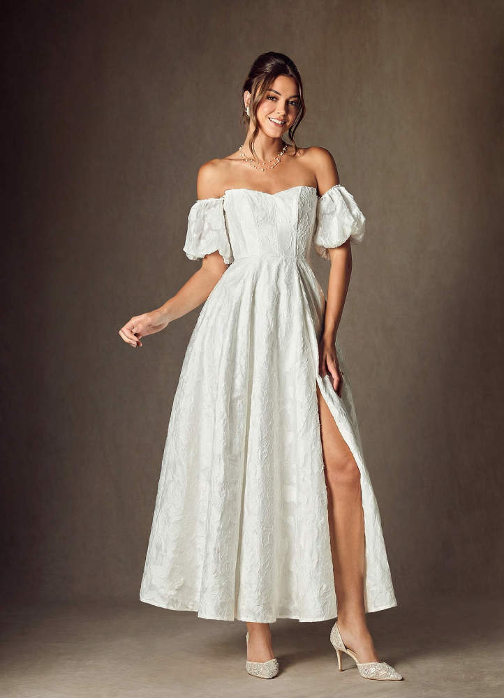 elyessen Clotille Diamond White Ball-Gown Sweetheart Neckline Floral Burnout Jacquard Dress