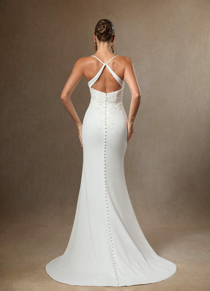 elyessen Kita Stretch Diamond White Mermaid Lace Stretch Crepe Dress