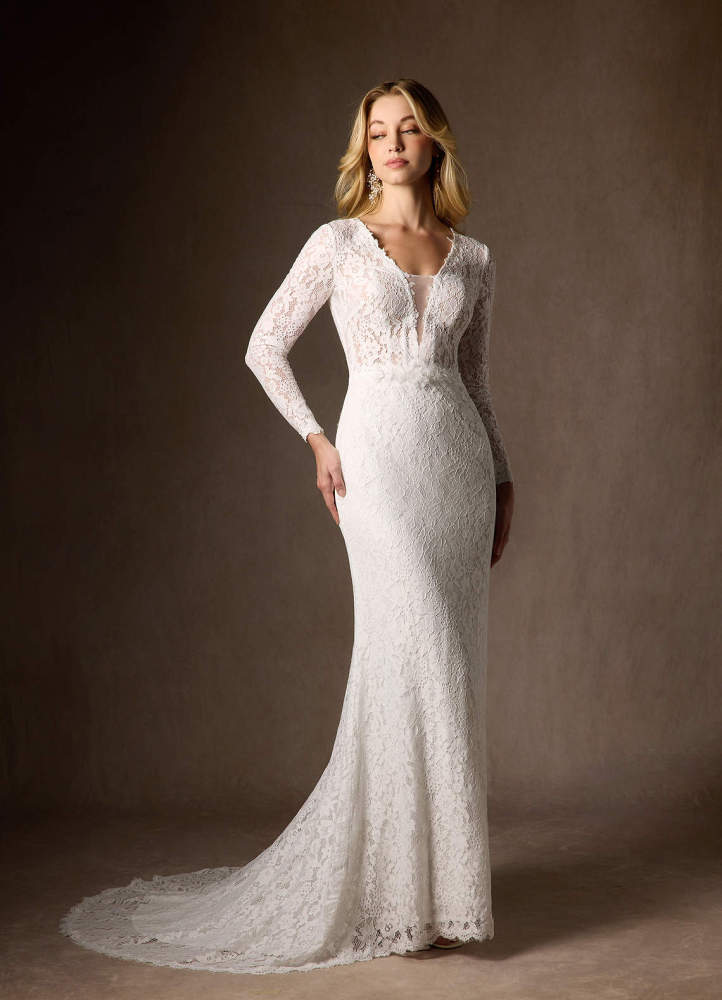 elyessen Indie Cream Sheath V-Neck Tulle Dress