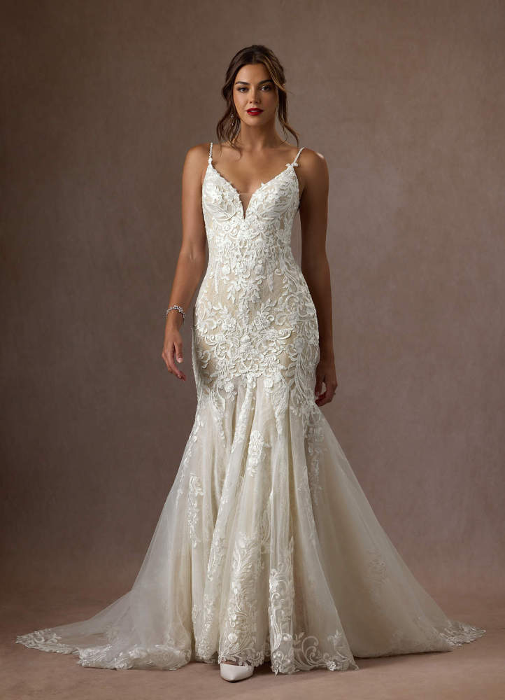 elyessen  Diamond White Mermaid V-Neck Sequins Tulle Dress
