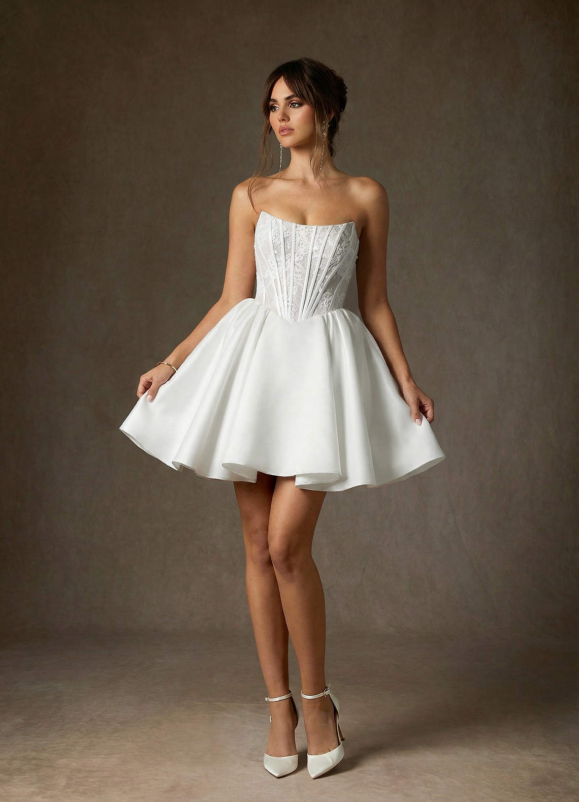 elyessen Barica Diamond White A-Line Strapless Lace Dress