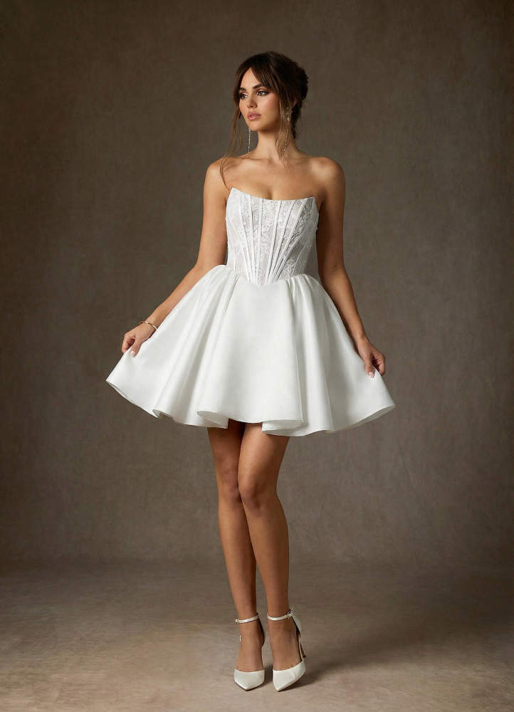 elyessen Barica Diamond White A-Line Strapless Lace Dress