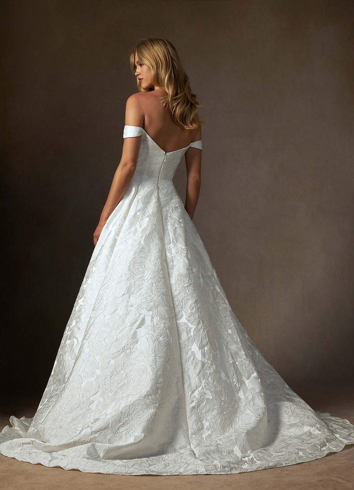 elyessen Diamond White Ball-Gown Strapless Floral Jacquard Dress