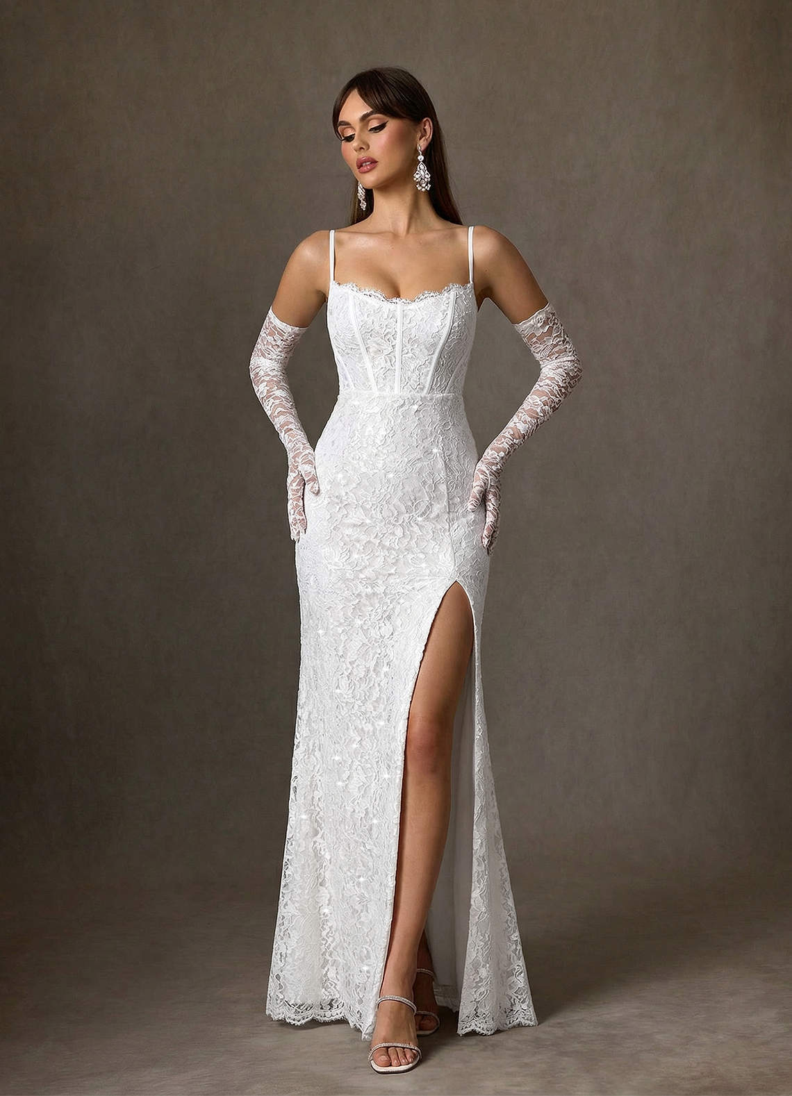 elyessen Jyotsna Stretch Diamond White A-Line Lace Dress