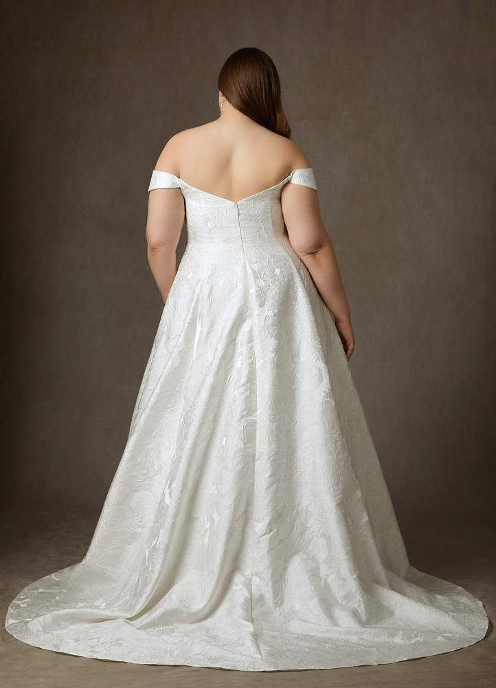 elyessen Diamond White Ball-Gown Strapless Floral Jacquard Dress