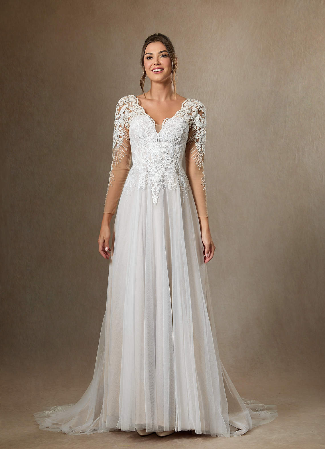 elyessen Essy Diamond White A-Line V-Neck Sequins Tulle Dress