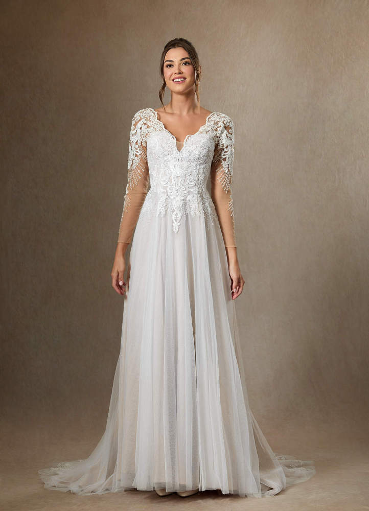 elyessen Essy Diamond White A-Line V-Neck Sequins Tulle Dress