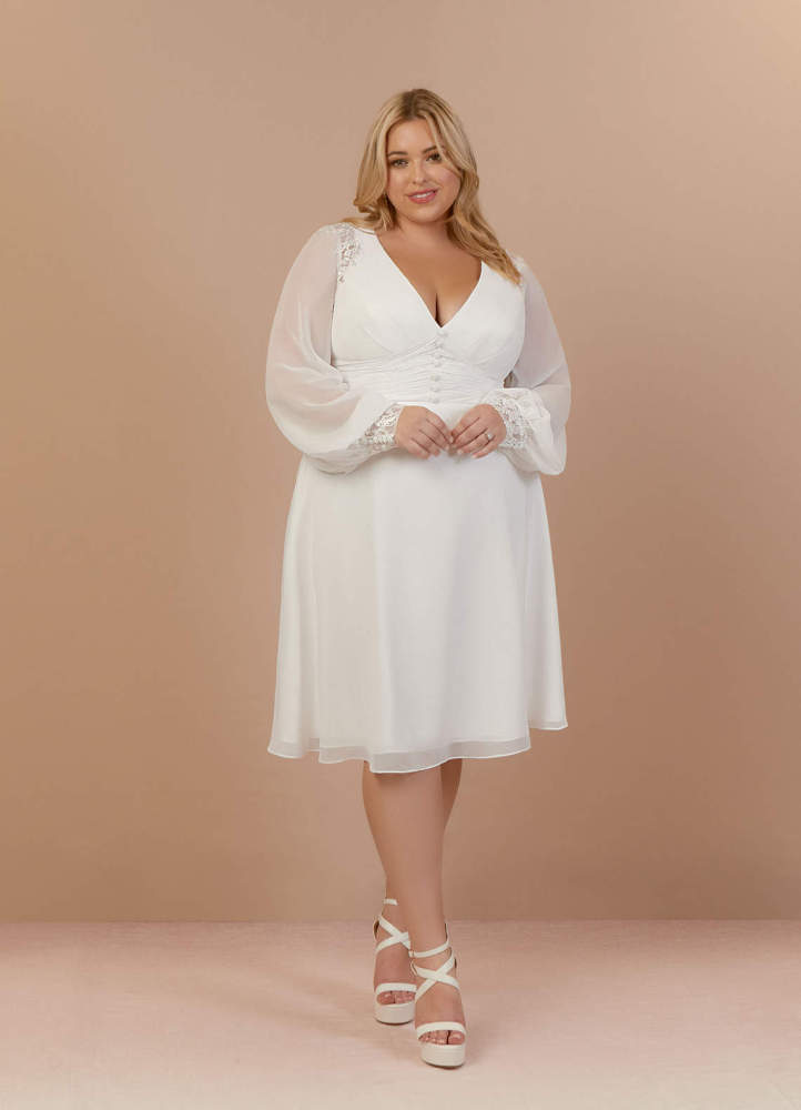 elyessen Amila Diamond White A-Line V-Neck Lace Chiffon Dress