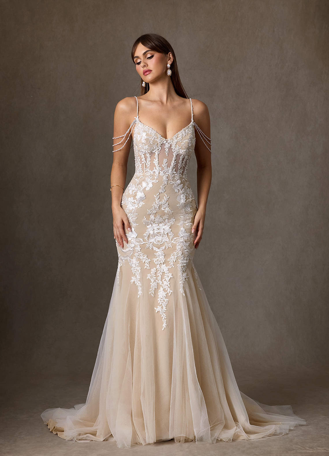 elyessen Denise Diamond White Mermaid Sequins Tulle Dress