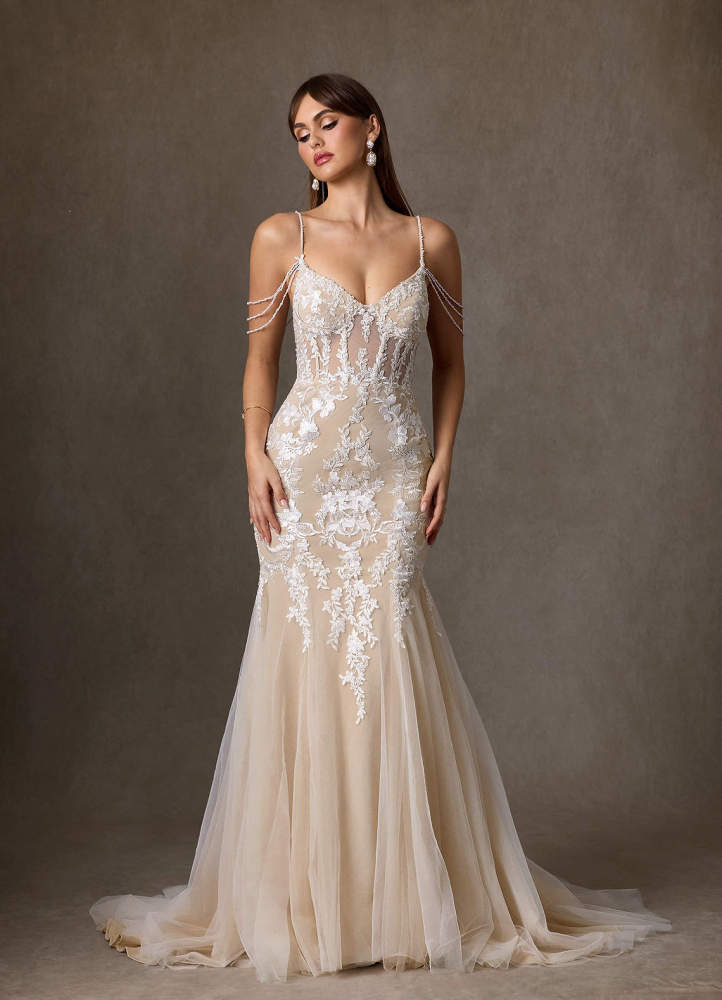 elyessen Denise Diamond White Mermaid Sequins Tulle Dress