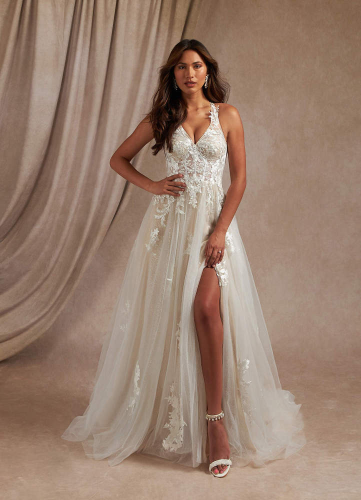 elyessen  Diamond White A-Line Halter Sequins Tulle Dress