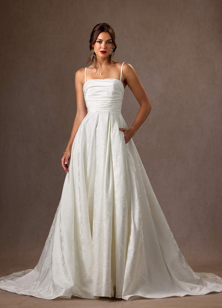 elyessen Daliah Diamond White A-Line Strapless Floral Jacquard Dress