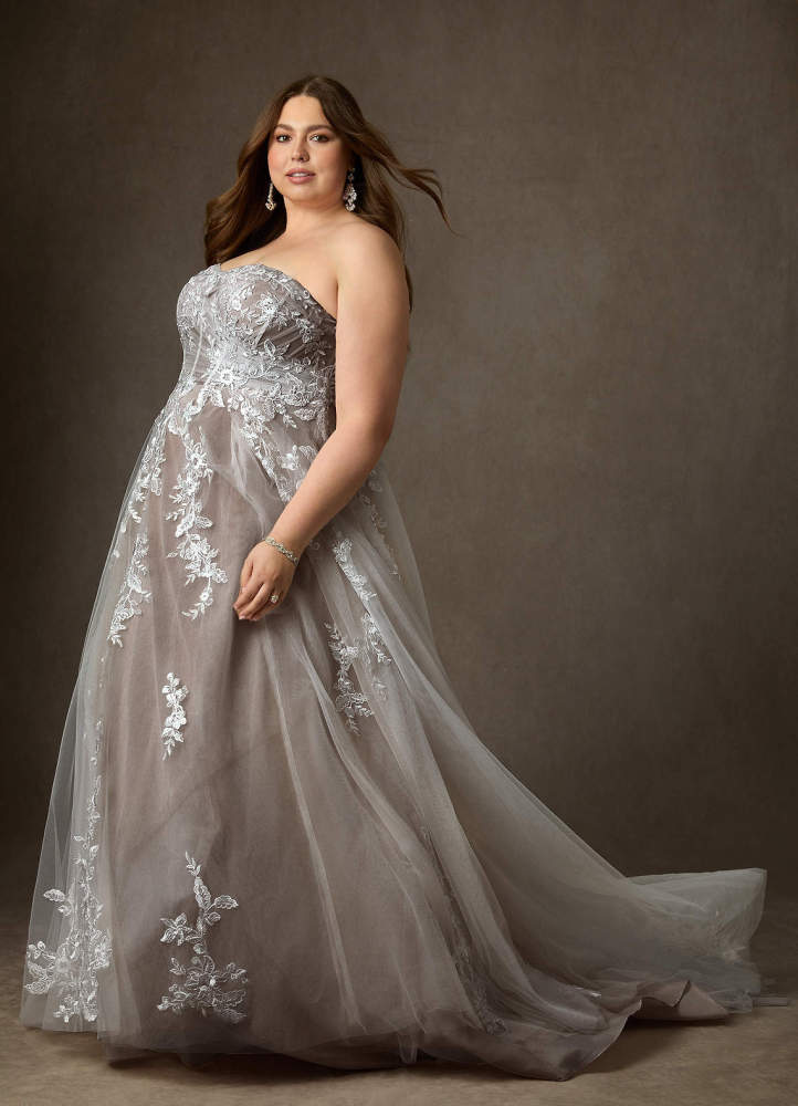 elyessen  Diamond White Ball-Gown Strapless Lace Dress