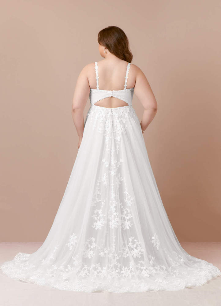 elyessen Devi Free pannier Diamond White A-Line V-Neck Lace Tulle Dress