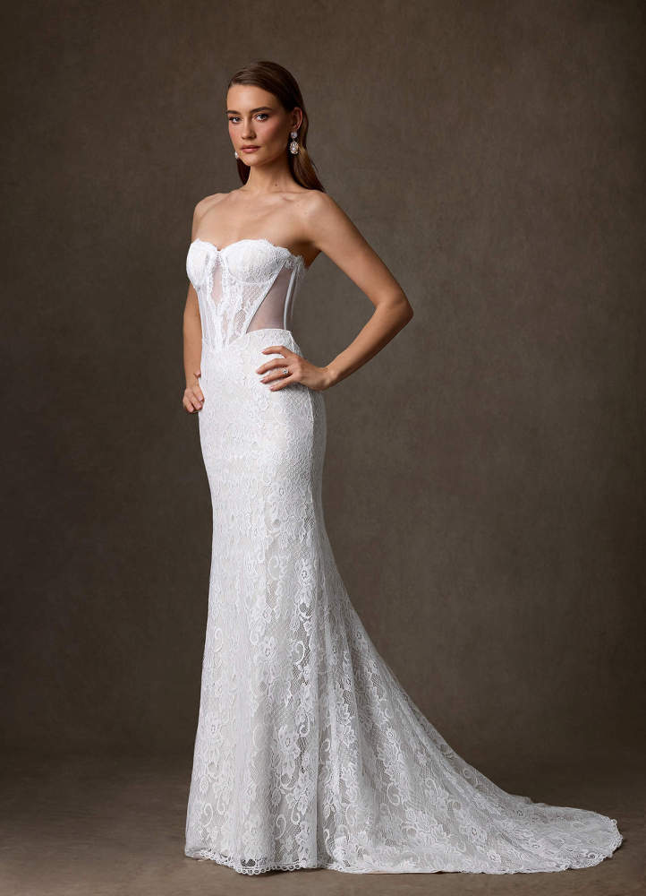 elyessen Issa Diamond White Sheath Strapless Lace Dress