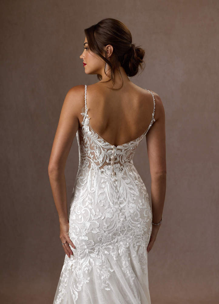 elyessen Camlynn Diamond White Mermaid V-Neck Sequins Tulle Dress