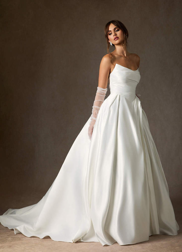 elyessen Adelise Diamond White Ball-Gown Strapless Satin Dress