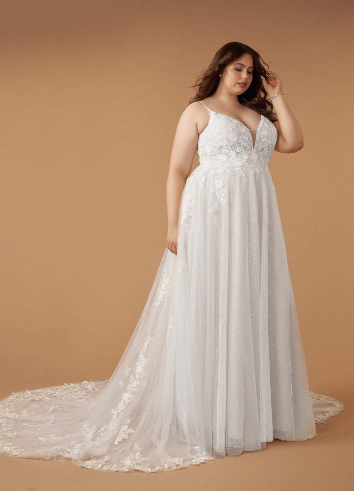 elyessen Arabelle Diamond White A-Line V-Neck Lace Tulle Dress