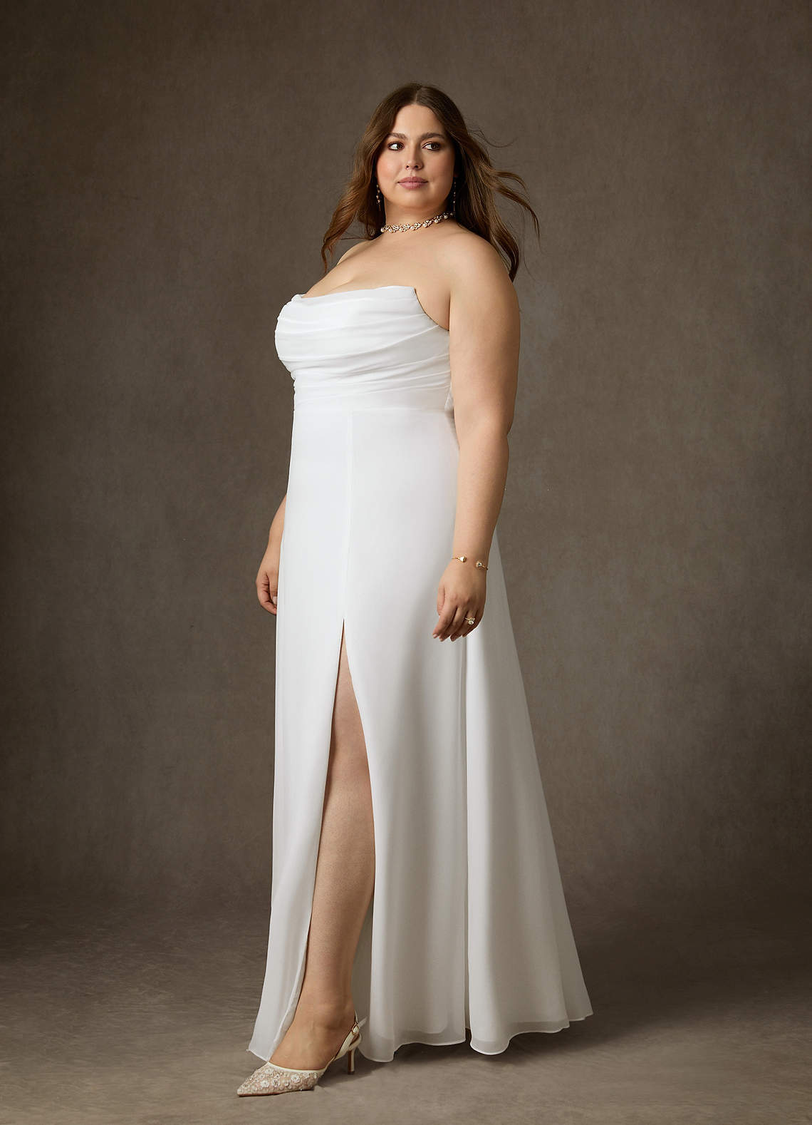 elyessen Camryn Diamond White A-Line Strapless Chiffon Dress