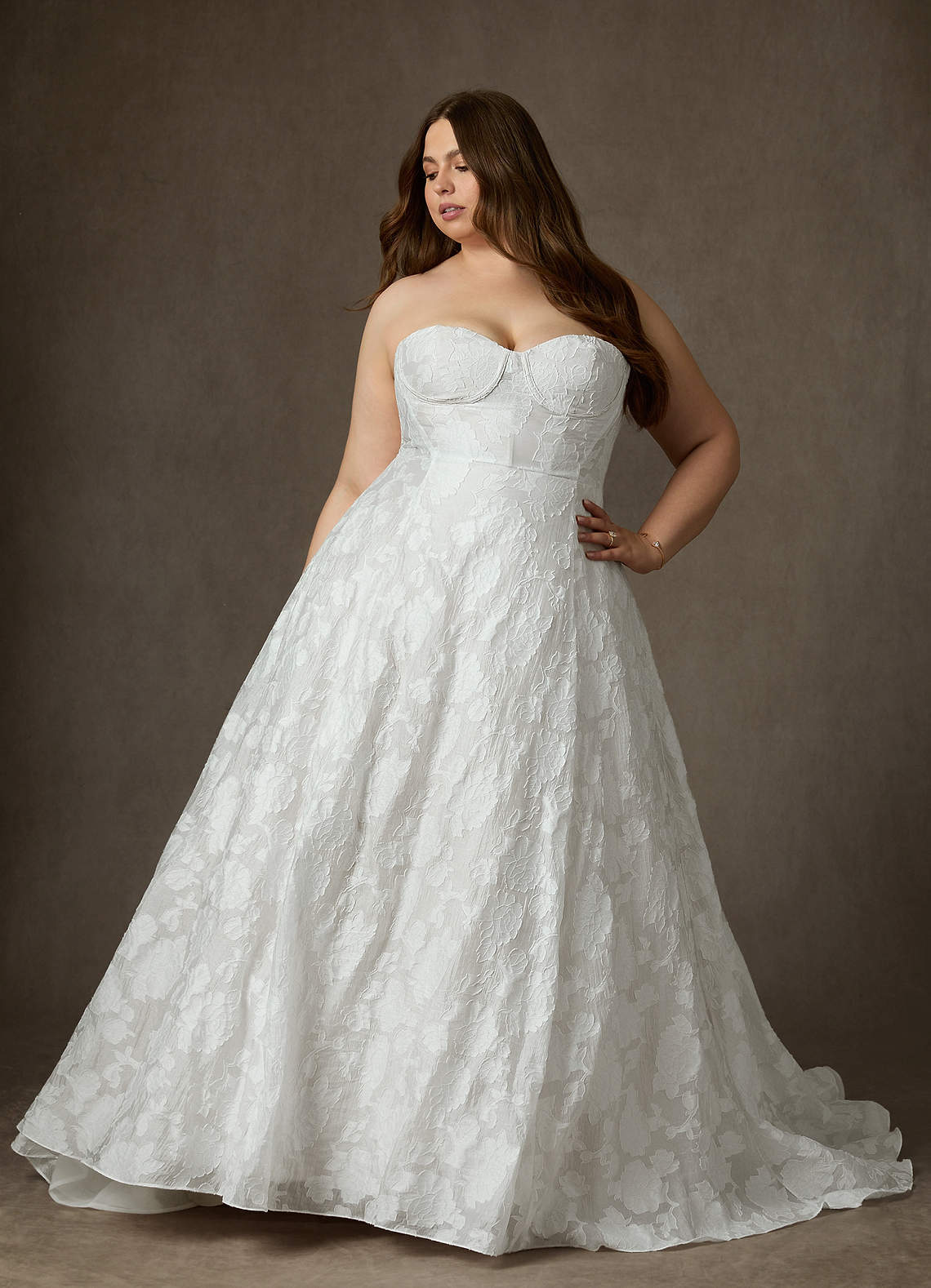 elyessen Meadow Diamond White Ball-Gown Strapless Floral Burnout Jacquard Dress