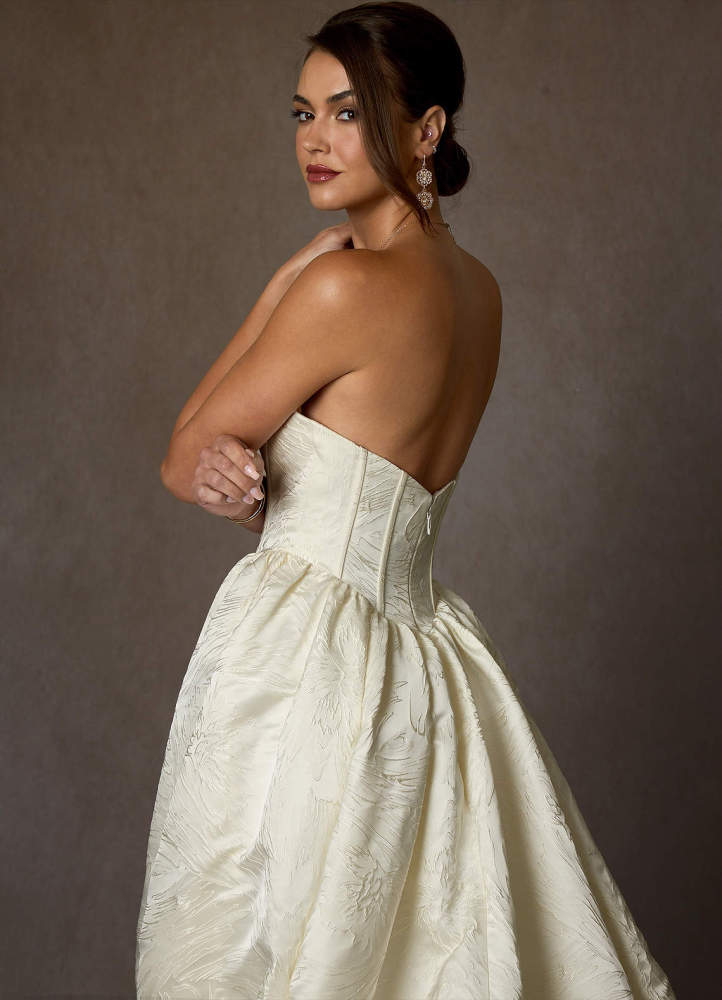 elyessen Demetria Diamond White Ball-Gown Strapless Floral Jacquard Dress