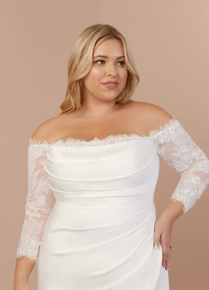 elyessen Onyx Diamond White Mermaid Sequins Crepe Back Satin Dress