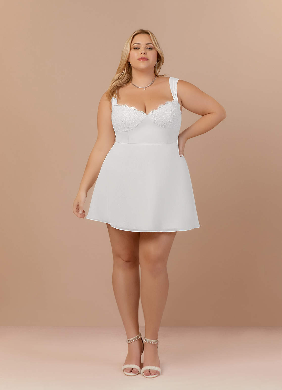 elyessen Scarlette Diamond White A-Line Sweetheart lace Chiffon Dress