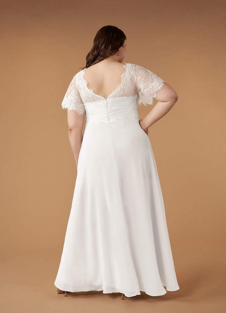 elyessen Veradis Diamond White A-Line V-Neck lace Chiffon Dress
