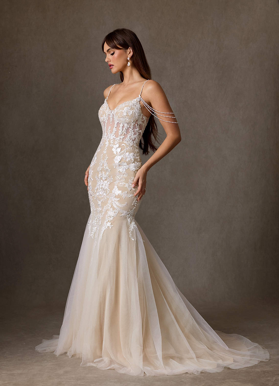 elyessen Denise Diamond White Mermaid Sequins Tulle Dress