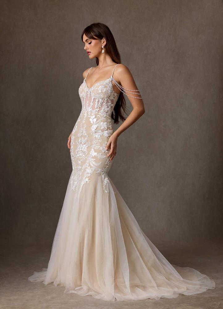 elyessen Denise Diamond White Mermaid Sequins Tulle Dress