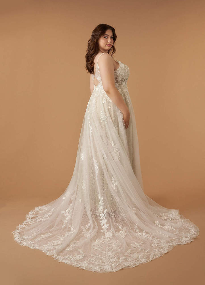 elyessen  Diamond White A-Line V-Neck Lace Tulle Dress