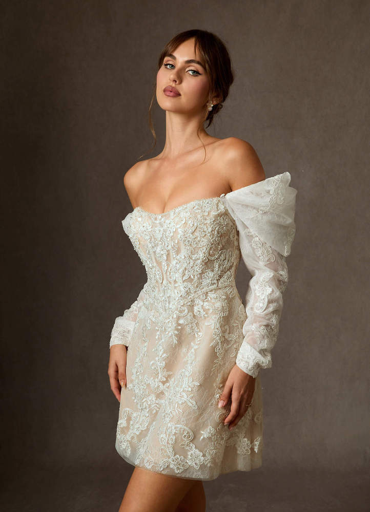 elyessen Diamond White A-Line Strapless Lace Dress