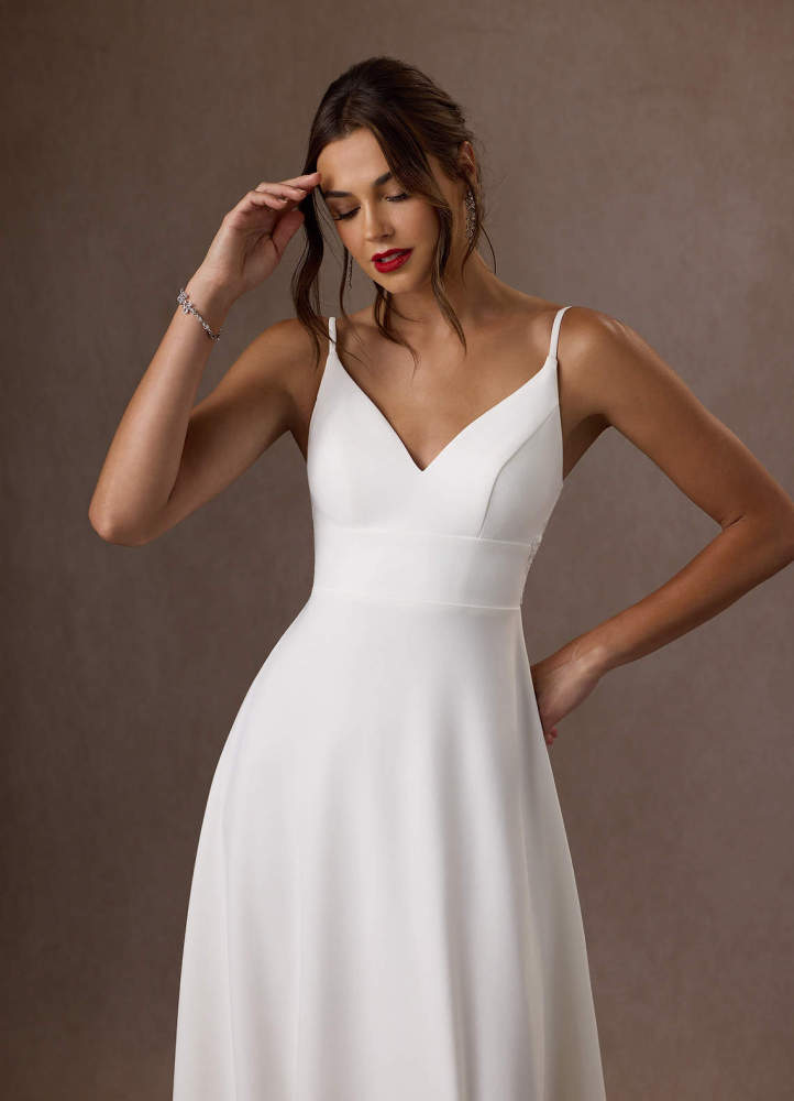 elyessen Xena Stretch Diamond White A-Line V-Neck Sequins Stretch Crepe Dress