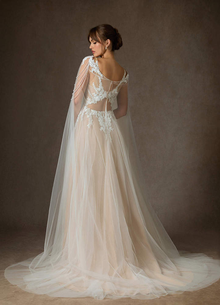 elyessen Goddess Two-Piece Diamond White A-Line V-Neck Sequins Tulle Dress
