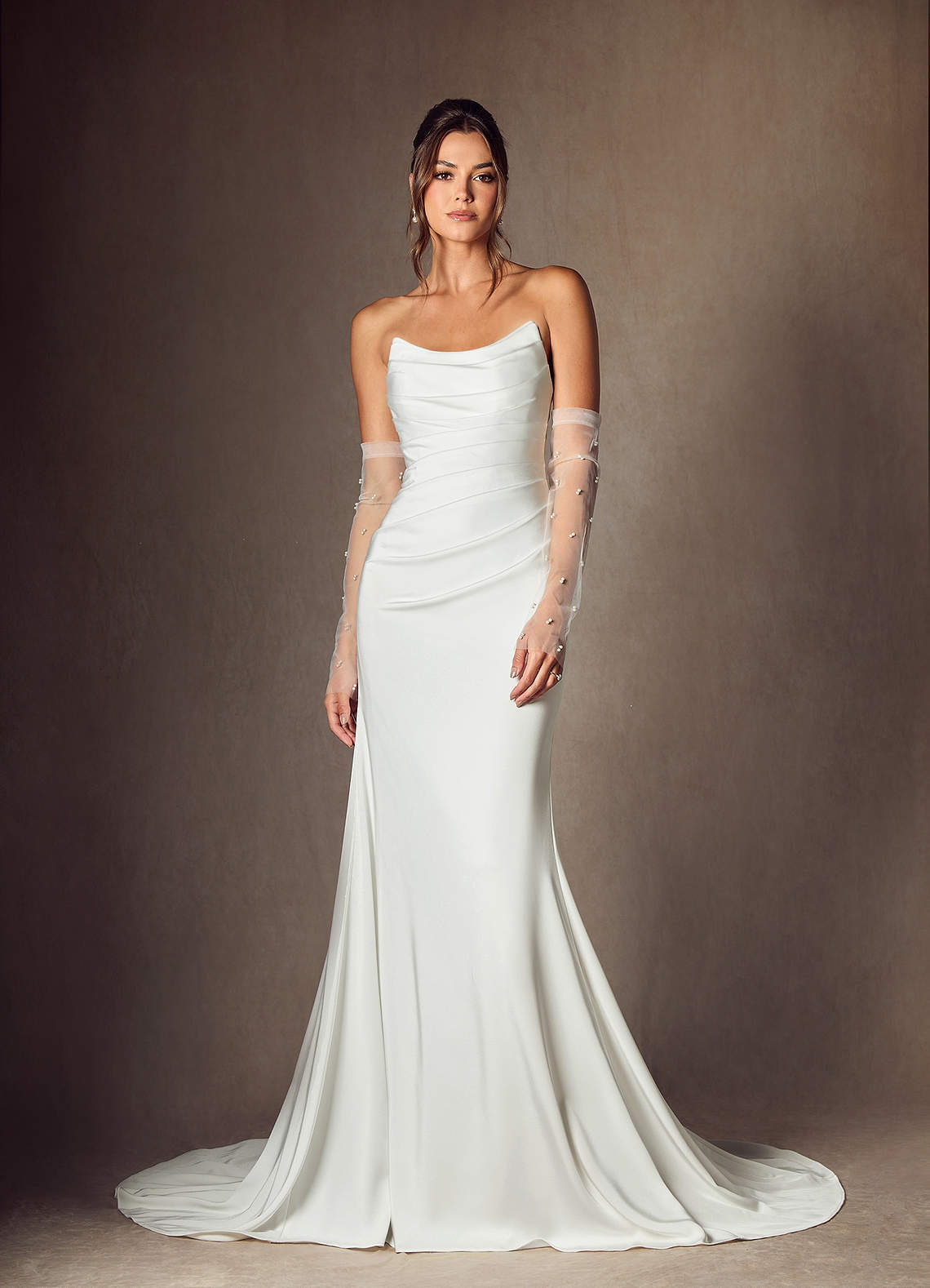 elyessen Elyse Diamond White Mermaid Strapless Crepe Back Satin Dress