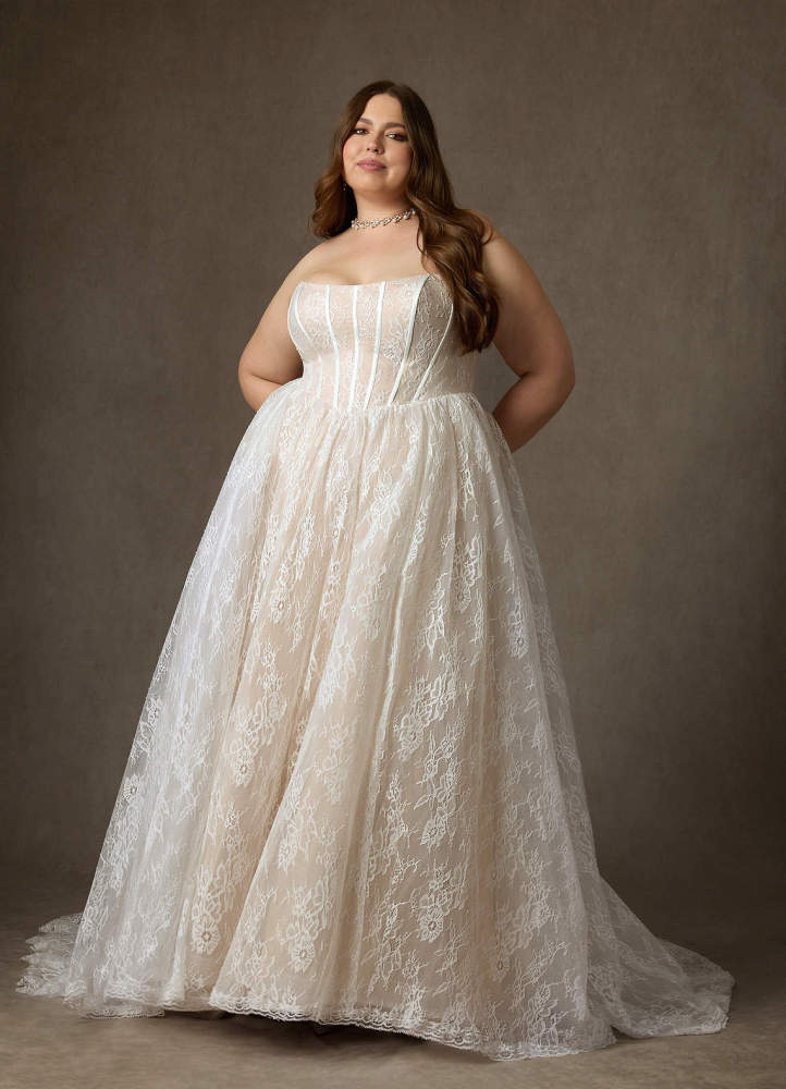 elyessen  Diamond White Ball-Gown Strapless Lace Dress