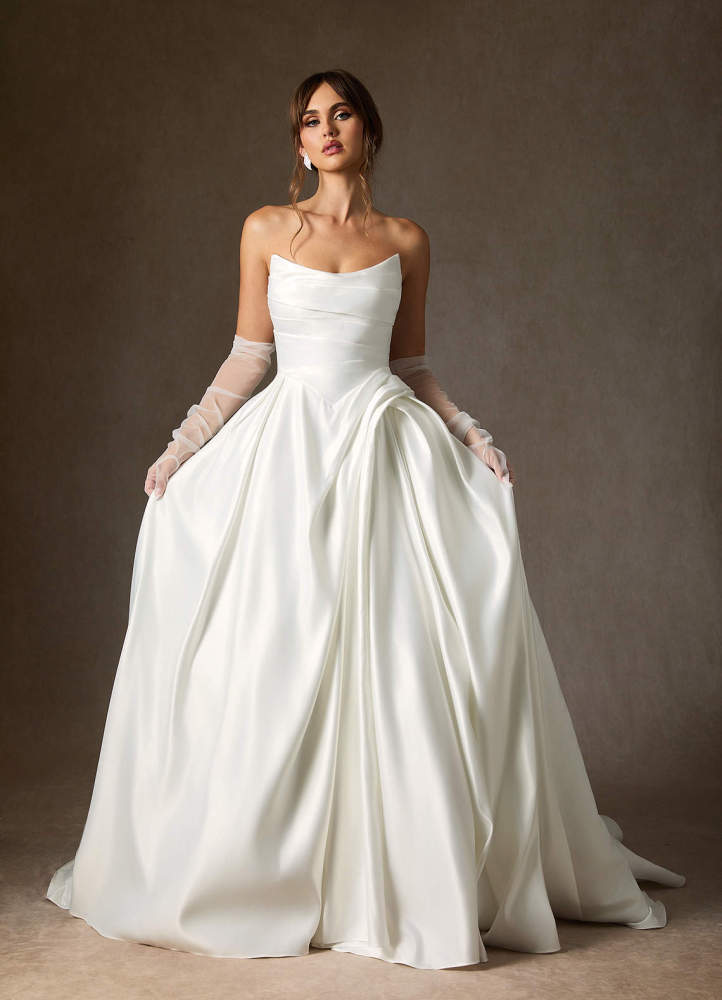 elyessen Adelise Diamond White Ball-Gown Strapless Satin Dress